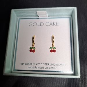 24k/925 Handpainted Gold Cake Earrings NIB